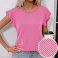 levaca Womens Ribbed Ruffle Short Sleeve Top Blue Size L by Deal US
