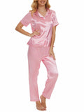 Women's Plus Size Pajama Set Short & Long Sleeve Top with Pants Size M Pink by Deal US