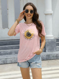 EADINVE Women's Short Sleeve Sunflower Graphic Cotton Tee Size M Pink by Deal US