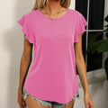 levaca Womens Ribbed Ruffle Short Sleeve Top Blue Size L by Deal US