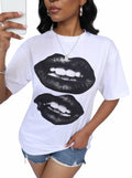 LovelyWholesale Womens Oversized Graphic Tee Short Sleeve White Size M by Deal US