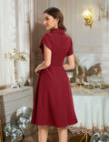 Bbonlinedress Retro Short Sleeve Collared Swing Dress Burgundy Size M by Deal US