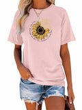 EADINVE Women's Short Sleeve Sunflower Graphic Cotton Tee Size M Pink by Deal US