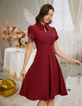 Bbonlinedress Retro Short Sleeve Collared Swing Dress Burgundy Size M by Deal US