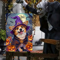Happy Halloween Garden Flag Witch Hat Corgi Polyester 12x18 Inch Double Sided by Deal US
