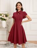 Bbonlinedress Retro Short Sleeve Collared Swing Dress Burgundy Size M by Deal US