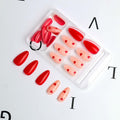 Valentine's Day Short Almond Fake Nails Red Heart White Dots 24Pcs by Deal US