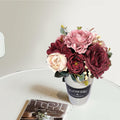 XDDCPWL Faux Silk Roses Flower Arrangement Pink Red Beige Vase Decor by Deal US