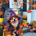 Happy Halloween Garden Flag Witch Hat Corgi Polyester 12x18 Inch Double Sided by Deal US