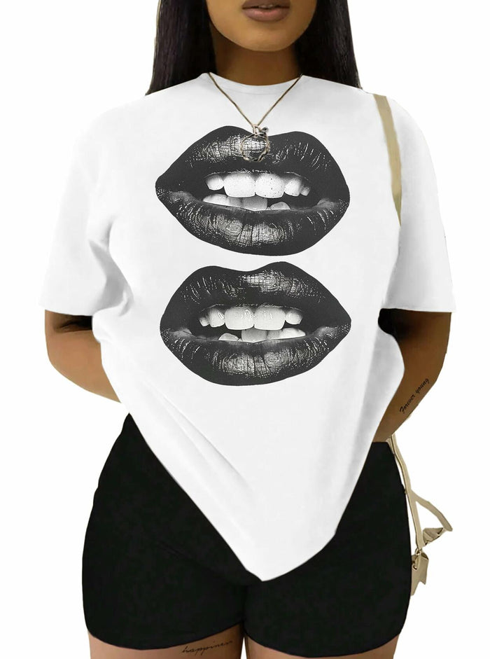 LovelyWholesale Womens Oversized Graphic Tee Short Sleeve White Size M by Deal US