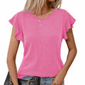 levaca Womens Ribbed Ruffle Short Sleeve Top Blue Size L by Deal US