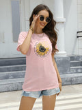 EADINVE Women's Short Sleeve Sunflower Graphic Cotton Tee Size M Pink by Deal US