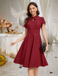Bbonlinedress Retro Short Sleeve Collared Swing Dress Burgundy Size M by Deal US