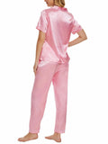 Women's Plus Size Pajama Set Short & Long Sleeve Top with Pants Size M Pink by Deal US