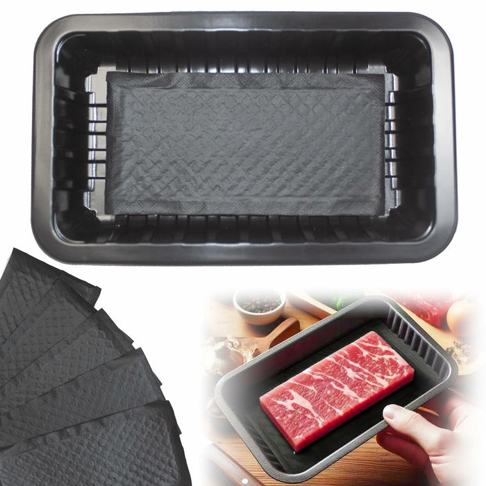 Ubierta Black Plastic Meat Trays with Absorbent Pads 8x5x1.3in 10 Sets by Deal US