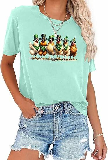 St. Patrick's Day Chickens Shirt Women Green Size 2XL by Deal US