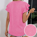 levaca Womens Ribbed Ruffle Short Sleeve Top Blue Size L by Deal US