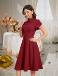 Bbonlinedress Retro Short Sleeve Collared Swing Dress Burgundy Size M by Deal US