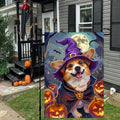 Happy Halloween Garden Flag Witch Hat Corgi Polyester 12x18 Inch Double Sided by Deal US