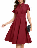Bbonlinedress Retro Short Sleeve Collared Swing Dress Burgundy Size M by Deal US