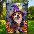 Happy Halloween Garden Flag Witch Hat Corgi Polyester 12x18 Inch Double Sided by Deal US