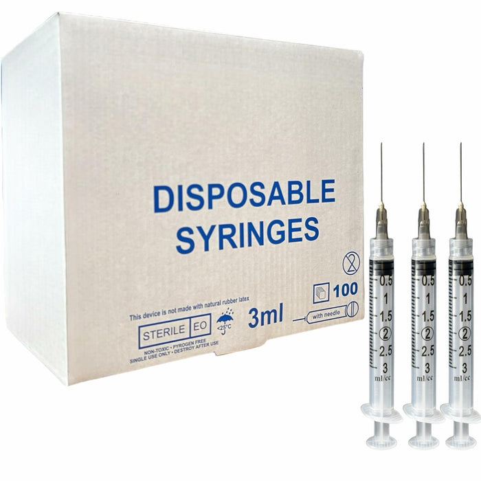 BB06/25 Generic 3ml 22G 1" Luer Lock Disposable Syringes 100 Count by Deal US