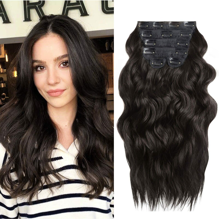 BHF 20in Wavy Clip In Synthetic Hair Extensions Full Head 6pcs Dark Brown by Deal US