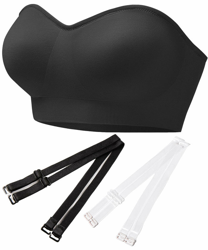 PRETTYWELL Strapless Padded Bandeau Bra Wireless Comfort Black Size L by Deal US