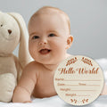 Hello World Olive Branch Newborn Sign 6" Round Birch Wood Baby Plaque by Deal US