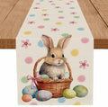 QIONG MENG Easter Table Runner Bunny Eggs Basket Flowers 13x72 Inch by Deal US