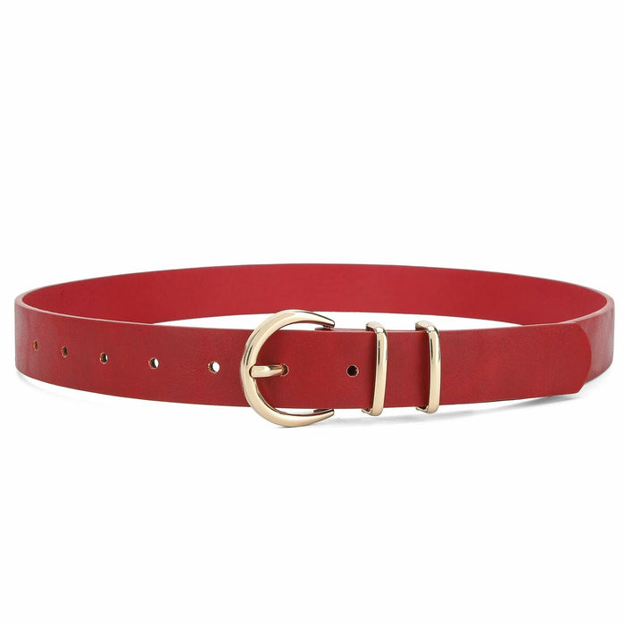 Earnda Women's Faux Leather Waist Belt Red Gold Buckle Large Size L by Deal US