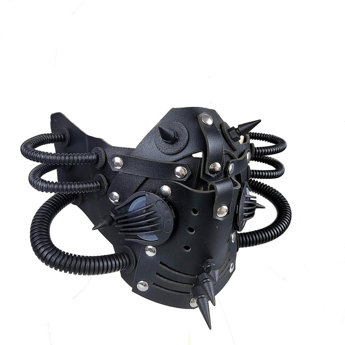Ubauta Steampunk Leather Mask Adjustable Rivets Tubular Design Black by Deal US