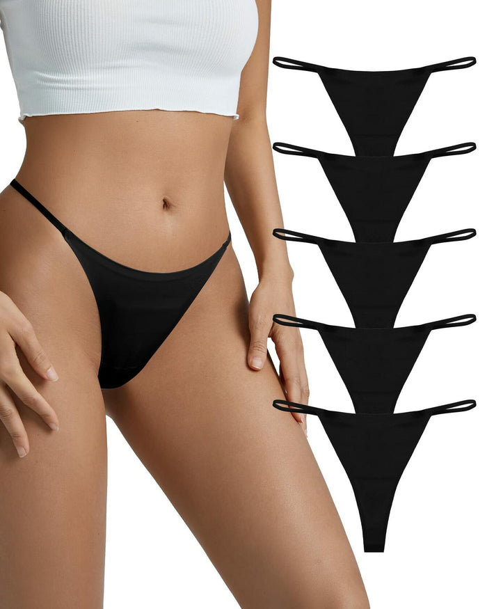 SHARICCA Women Seamless G-String Thongs Low Rise Underwear Black 5 Pack XL by Deal US