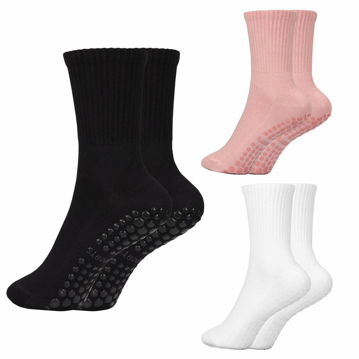 Pilates Socks with Grips Women Non Slip Cotton Yoga Ballet Crew 3 Pairs US 5-9 by Deal US