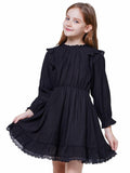 WULFUL Girls Long Sleeve A-line Belted Dress Navy Size 11-12 by Deal US