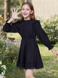 WULFUL Girls Long Sleeve A-line Belted Dress Navy Size 11-12 by Deal US