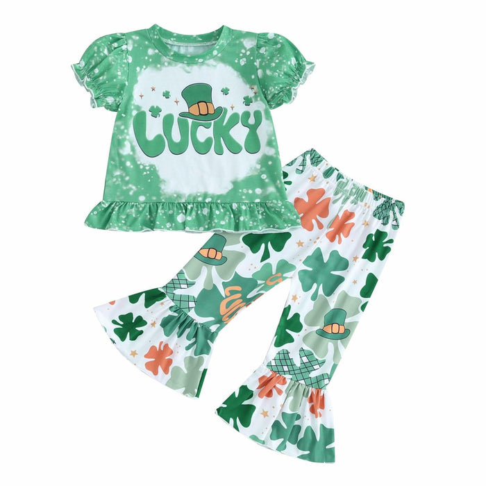FYBITBO Toddler Baby Girl St Patricks Day Clover T Shirt Bell Bottoms 18-24M by Deal US