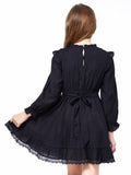 WULFUL Girls Long Sleeve A-line Belted Dress Navy Size 11-12 by Deal US