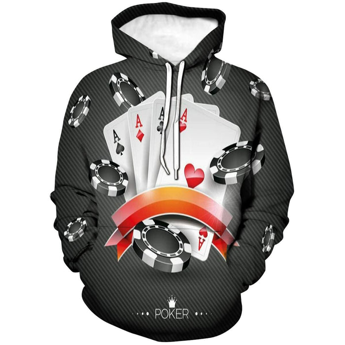 Cerbukt Men's 3D Novelty Hoodie Poker Cards Spread Chips Size 2XL by Deal US