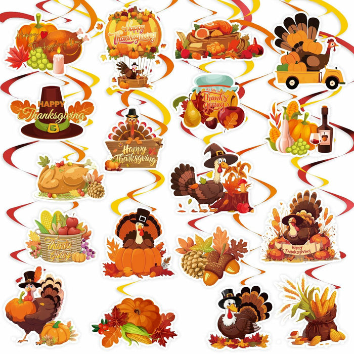 36 PCS Thanksgiving Hanging Swirls Ceiling Streamers Turkey Pumpkin Leaves by Deal US