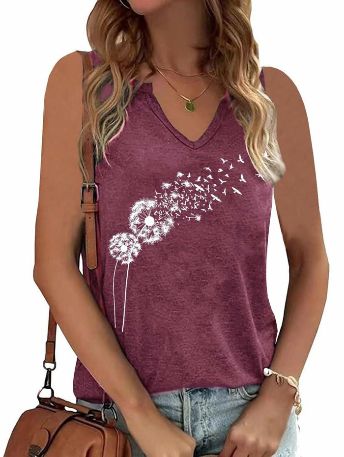 YIUIERE Womens Floral Graphic Tank Top V Neck Sleeveless Purple1 Size S by Deal US