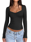 PINKMSTYLE V Neck Long Sleeve T Shirt Women Grey Size XXL by Deal US