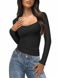 PINKMSTYLE V Neck Long Sleeve T Shirt Women Grey Size XXL by Deal US