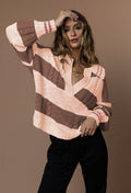 Women's Pullover Sweater Lapel Collar V Neck Cable Knit Wood Brown Size XL by Deal US