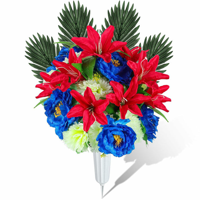Riceshoot Artificial Memorial Red Lily Bouquet for Gravesite, Single Stem by Deal US