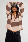 Women's Pullover Sweater Lapel Collar V Neck Cable Knit Wood Brown Size XL by Deal US