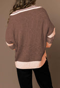 Women's Pullover Sweater Lapel Collar V Neck Cable Knit Wood Brown Size XL by Deal US