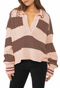 Women's Pullover Sweater Lapel Collar V Neck Cable Knit Wood Brown Size XL by Deal US