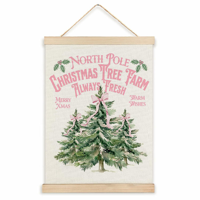 North Pole Village Christmas Wall Decor Pink Bows 12x16 Inch Farmhouse Art by Deal US