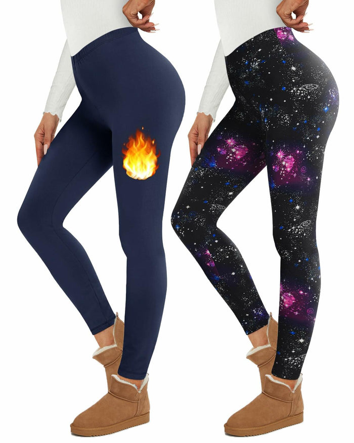 Thermal Fleece Lined Leggings Women Navy Blue and Galaxy 2 Pack Size S/M by Deal US